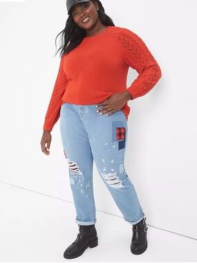 Lane Bryant Signature Light Blue Boyfriend Jeans with Patchwork Sz 14